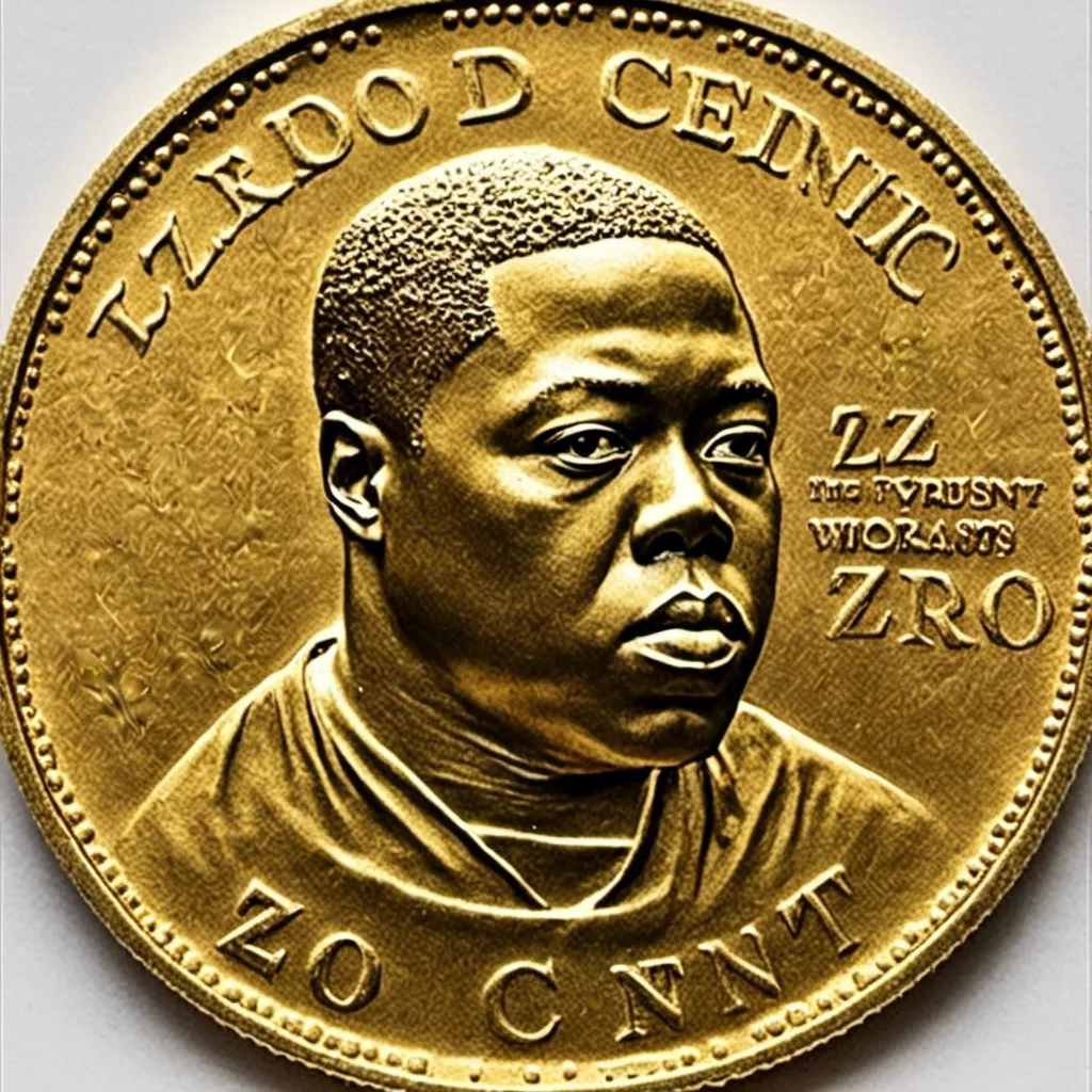 Prompt: <mymodel> face printed on a golden zero cent u.s currency coin called: Z-RO, The Z-RO Cent Coin, Texas Shape Shown, Z-RO CENTS written at the bottom of the coin, IN GOD WE TRUST written at the top