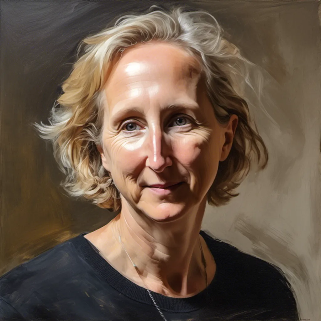 Prompt: <mymodel>Master Connie portrait in style, 40-year-old woman, facing forward, black low neck sweater, strong shadow shapes, palette  knife painting, varied large and long brush strokes, short brush strokes, high quality, Willem de Kooning style, intense shadows, expressive strokes, professional lighting