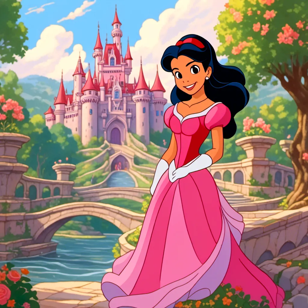 Prompt: <mymodel>as a toon in disney classic art style, cartoon, Vivid, Super-Detailed, full body, Ariel Disney Princess, Cute, smiling, 2d castle in background, 2d