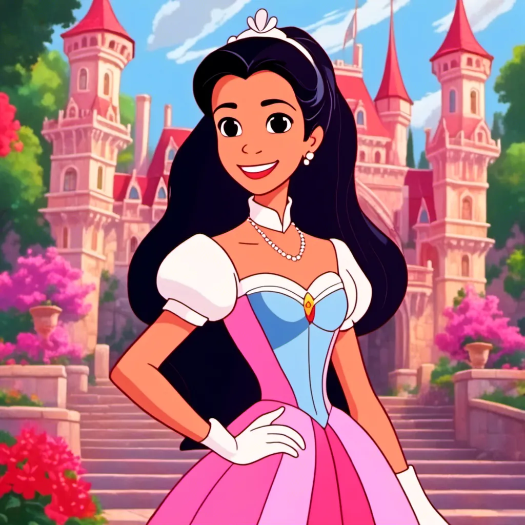 Prompt: <mymodel>as a toon in disney classic art style, cartoon, Vivid, Super-Detailed, full body, Ariel Disney Princess, Cute, smiling, castle in background, 2d