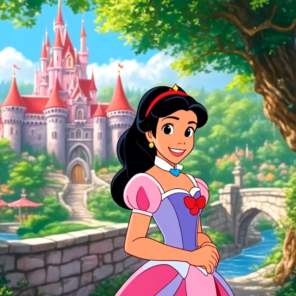 Prompt: <mymodel>as a toon in disney classic art style, cartoon, Vivid, Super-Detailed, full body, Ariel Disney Princess, Cute, smiling, castle in background, 2d