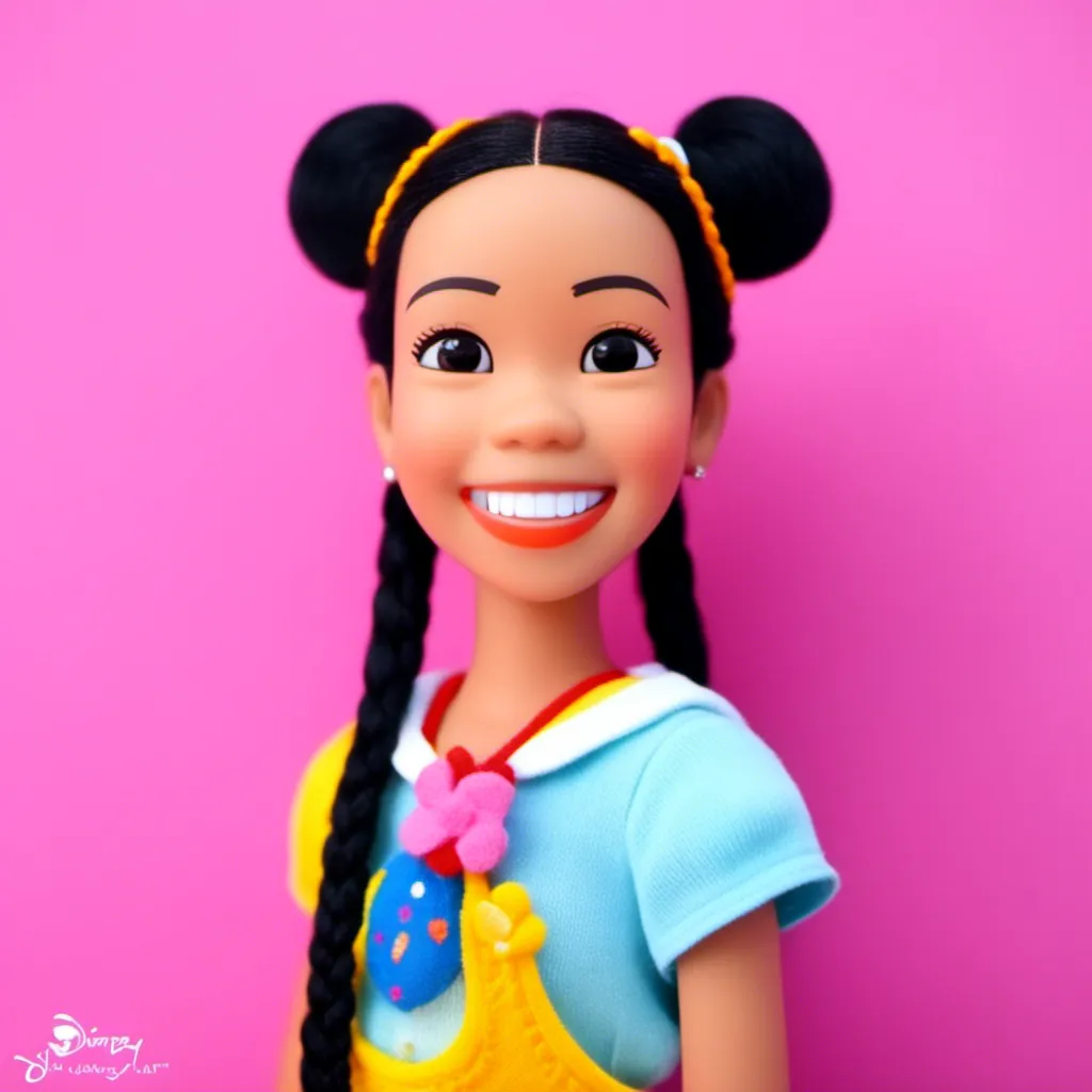 Prompt: <mymodel>Disney style girl with braids and a happy smile, vibrant colors, sunny