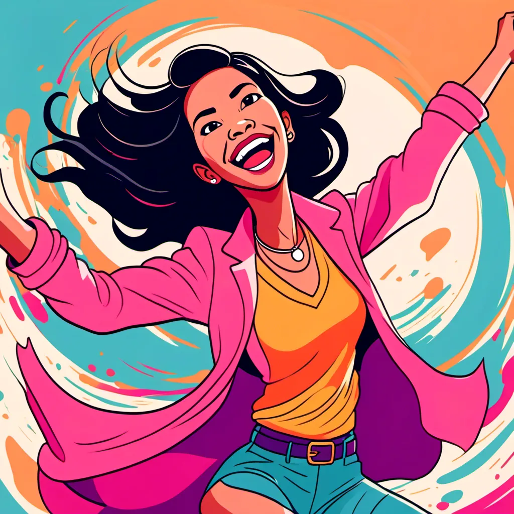 Prompt: Cartoon illustration of <mymodel>, vibrant colors, dynamic and playful pose, exaggerated features, cheerful expression, bold outlines, whimsical and imaginative, high quality, cartoon style, vibrant colors, dynamic pose, exaggerated features, cheerful expression, bold outlines