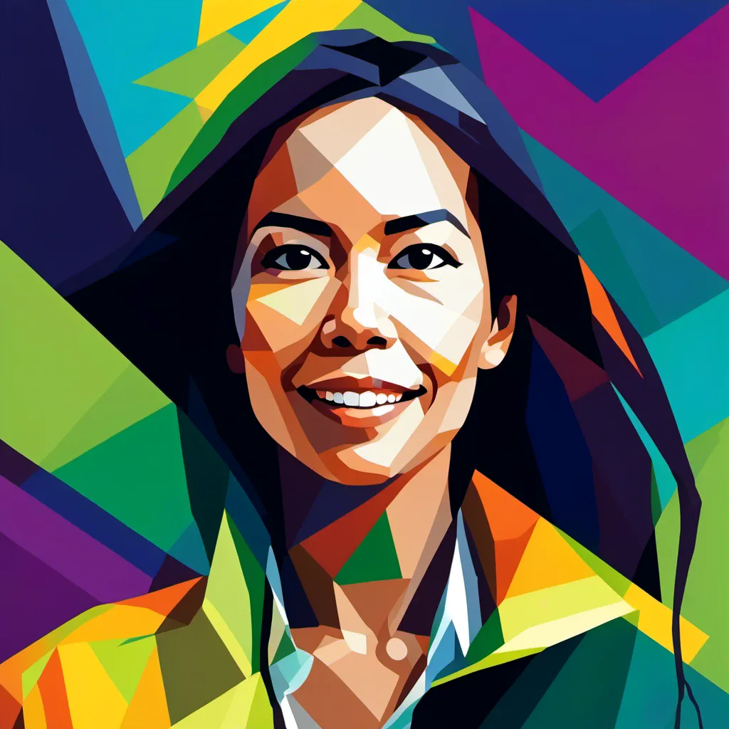 Prompt: <mymodel>WPAP art style portrait of a woman with long hair, vibrant colors, bigsized geometric shapes, high-res, WPAP art style, professional, intense color contrasts, vibrant, striking art, bold lines, contemporary, edgy lighting, use just a few colors between yellow and green