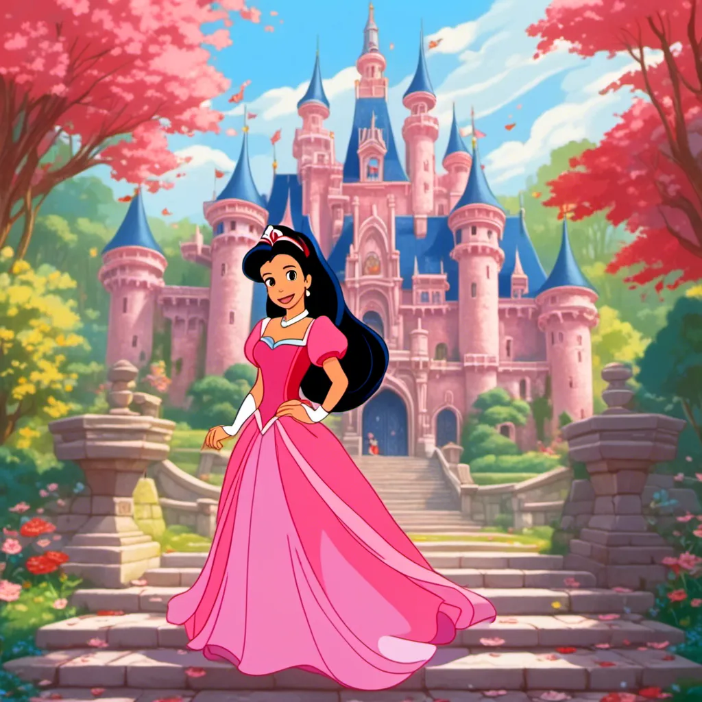 Prompt: <mymodel>as a toon in disney classic art style, cartoon, Vivid, Super-Detailed, full body, Ariel Disney Princess, Cute, smiling, 2d castle in background, 2d