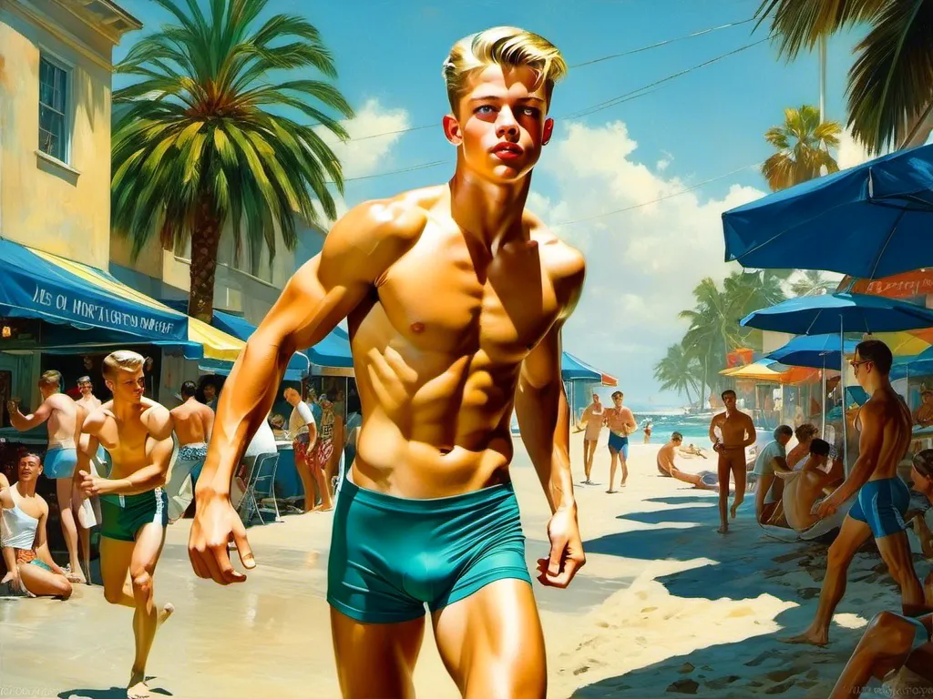 Prompt: <mymodel> Photograph of slim-built 20-year-old male, in his speedo, short styled blond hair, bright blue eyes, swimmers build, full-body portrait, photorealistic, vintage, authentic, detailed features, quality light, realistic, high quality, photorealistic, detailed, forceful, vintage, authentic, realistic lighting