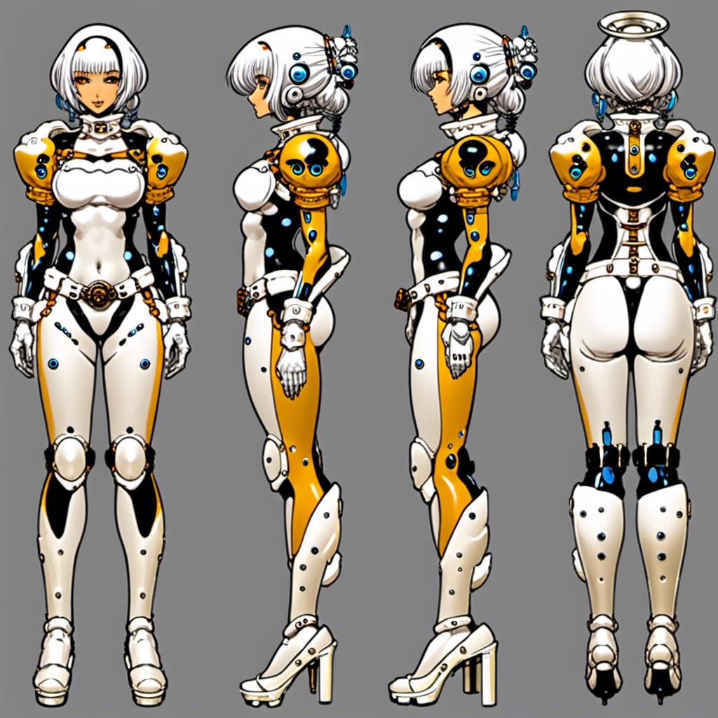 Image AI: Open Art: A turnaround reference sheet for the concept character design 

of a  sci-fi  beauty

, a stunning Yoshitaka Amano's masterpiece in <mymodel> artstyle by Katsuya  Terada  and Masamune  Shirow

, neat and clear tangents full of negative space 

, detailed dramatic lighting with contrasting shadows and highlights enhancing depth of perspective and 3D volumetric drawing

, a  vibrant and colorful high quality digital  painting in HDR