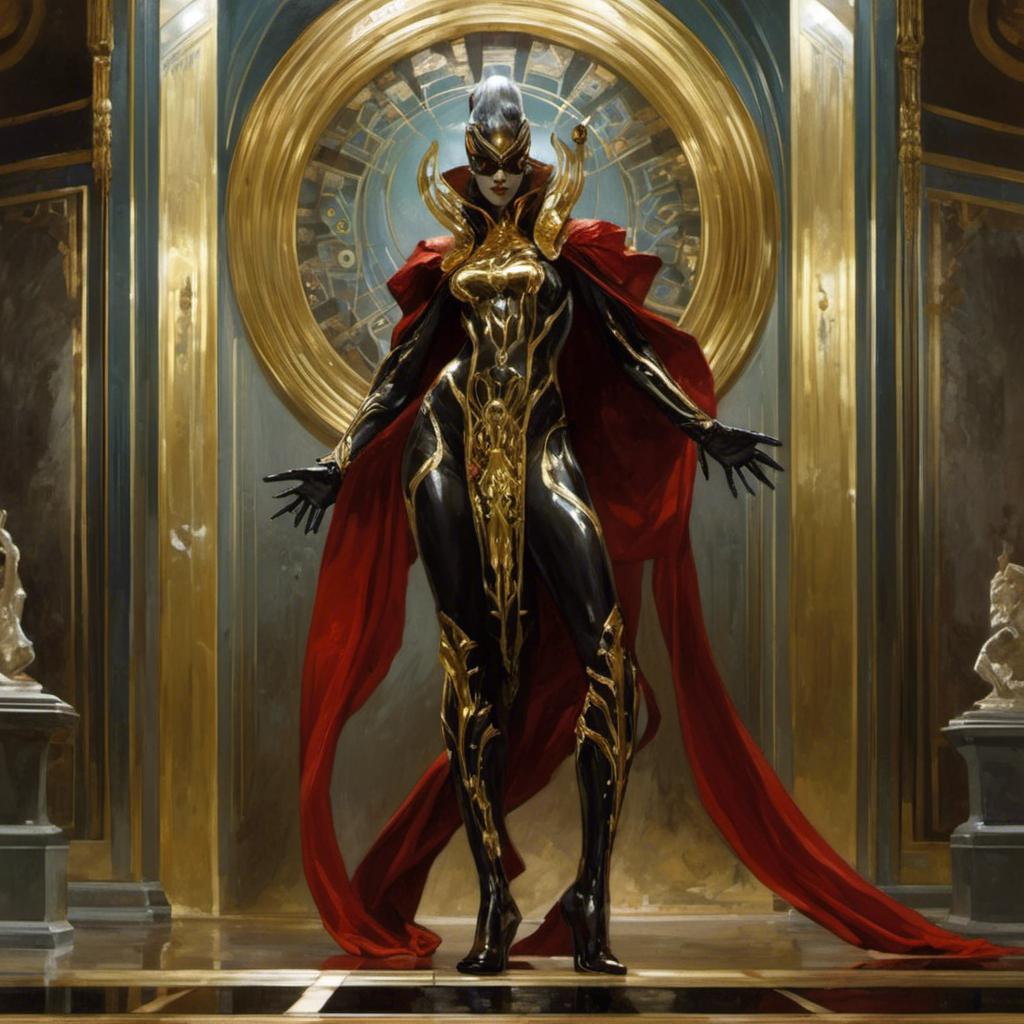 A mymodel concept character design of a sinister warframe in vintage art deco design a stunning