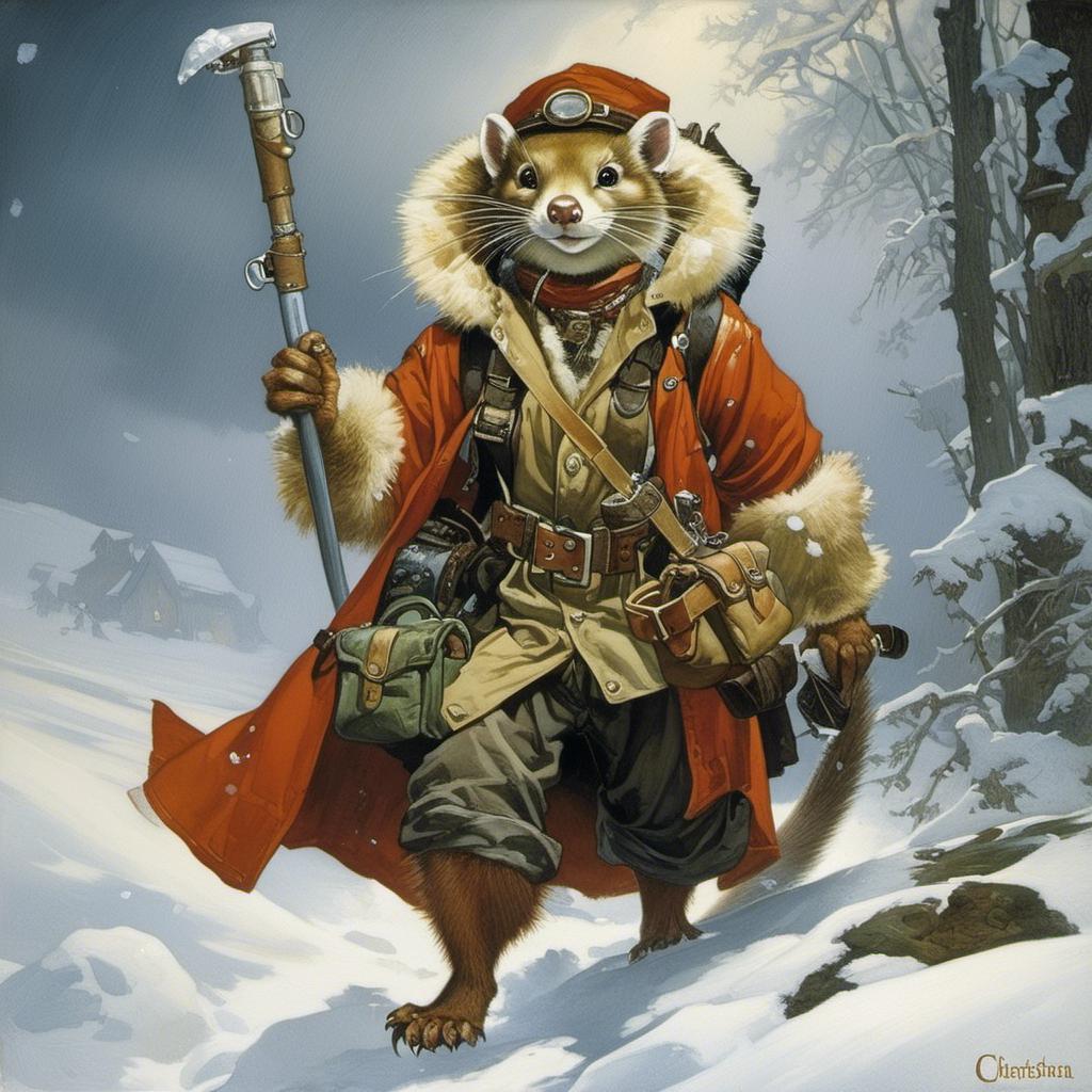 A medieval anthropomorphic Weasel tinkerer artif...