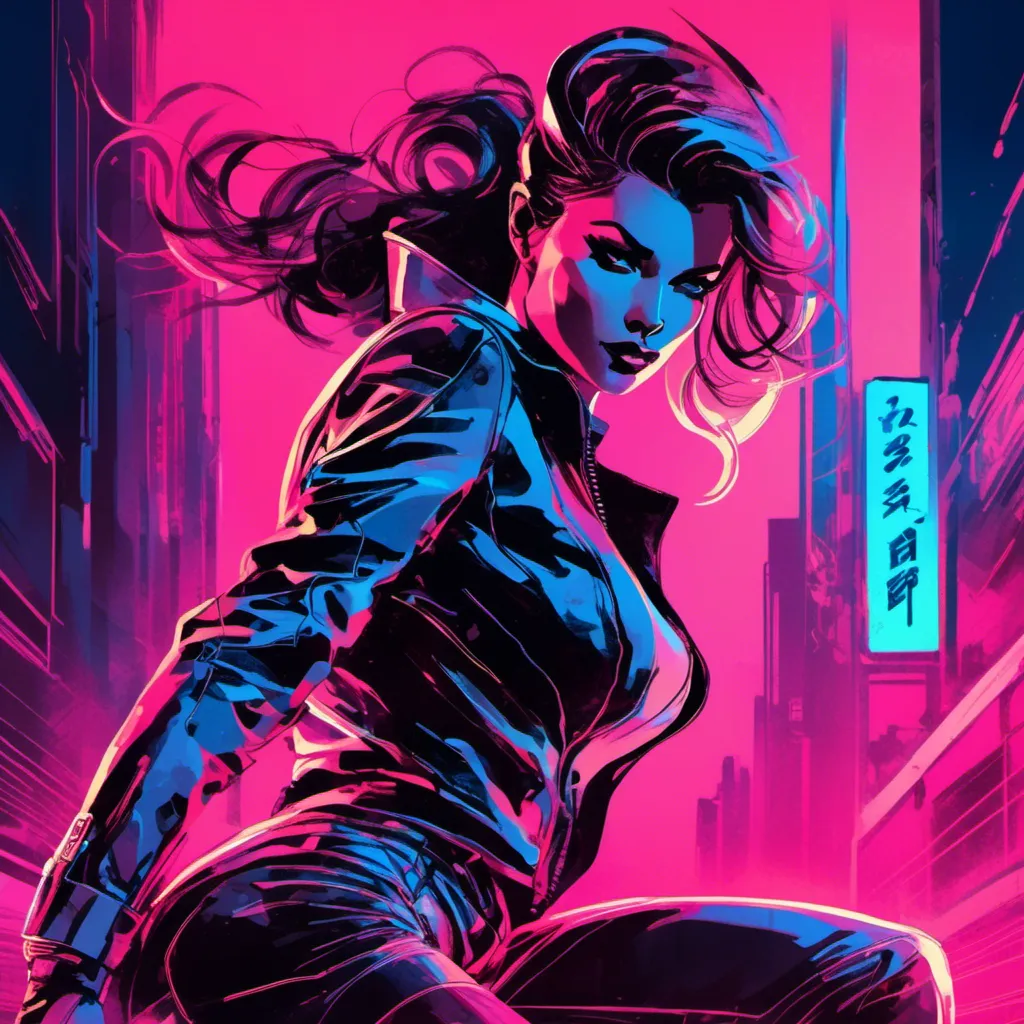 Prompt: Modern sumi-e speed style, dynamic brush strokes, a beautiful female demon in a dynamic pose in a retro futuristic synthwave cyberpunk neon paradise in <mymodel> style.  neon lighting, synthwave, cyber, futuristic city atmosphere, art, illustrated, stylized. 