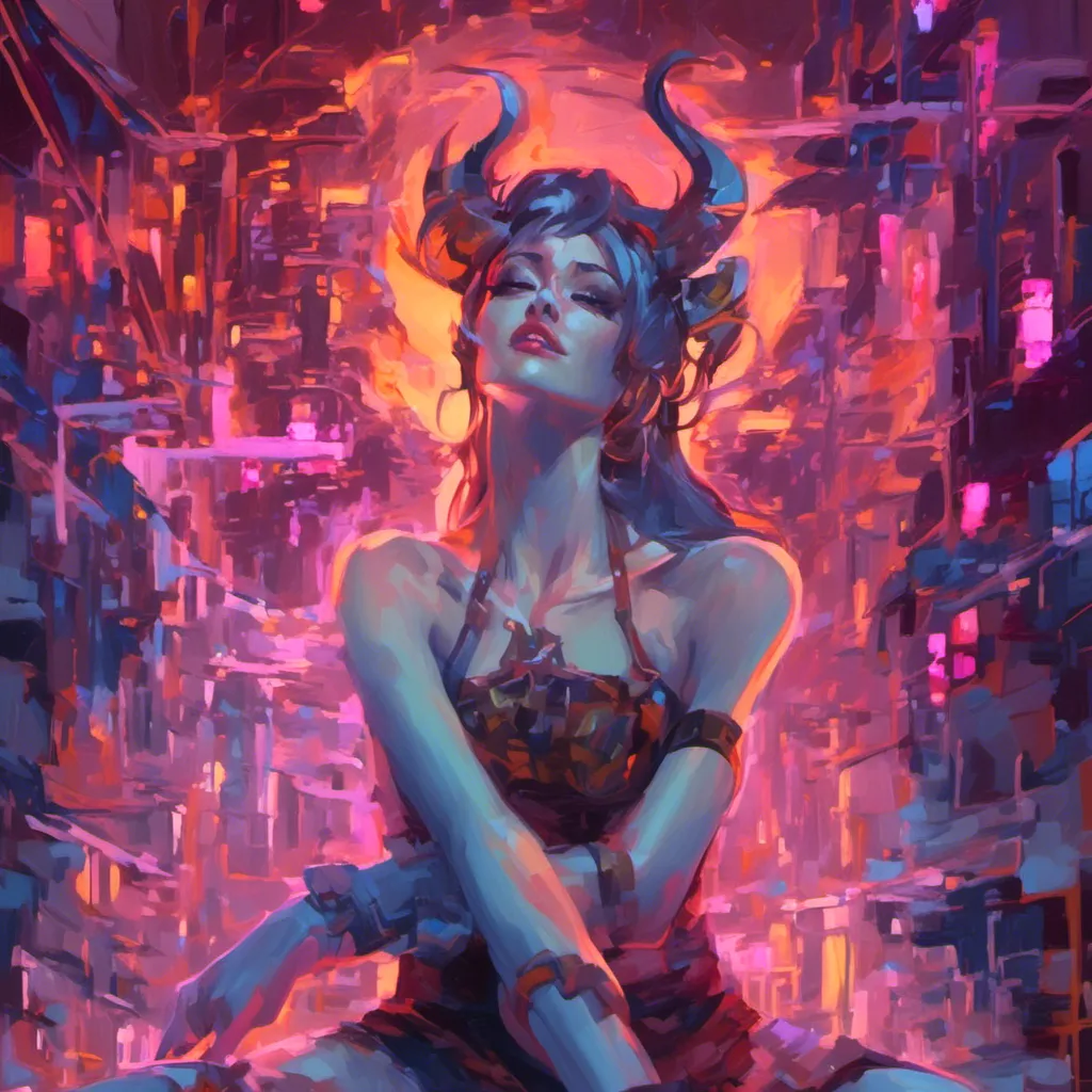 Prompt: <mymodel> a beautiful female demon in a dynamic pose in a retro futuristic synthwave cyberpunk neon paradise.  neon lighting, synthwave, cyber, retro, futuristic 