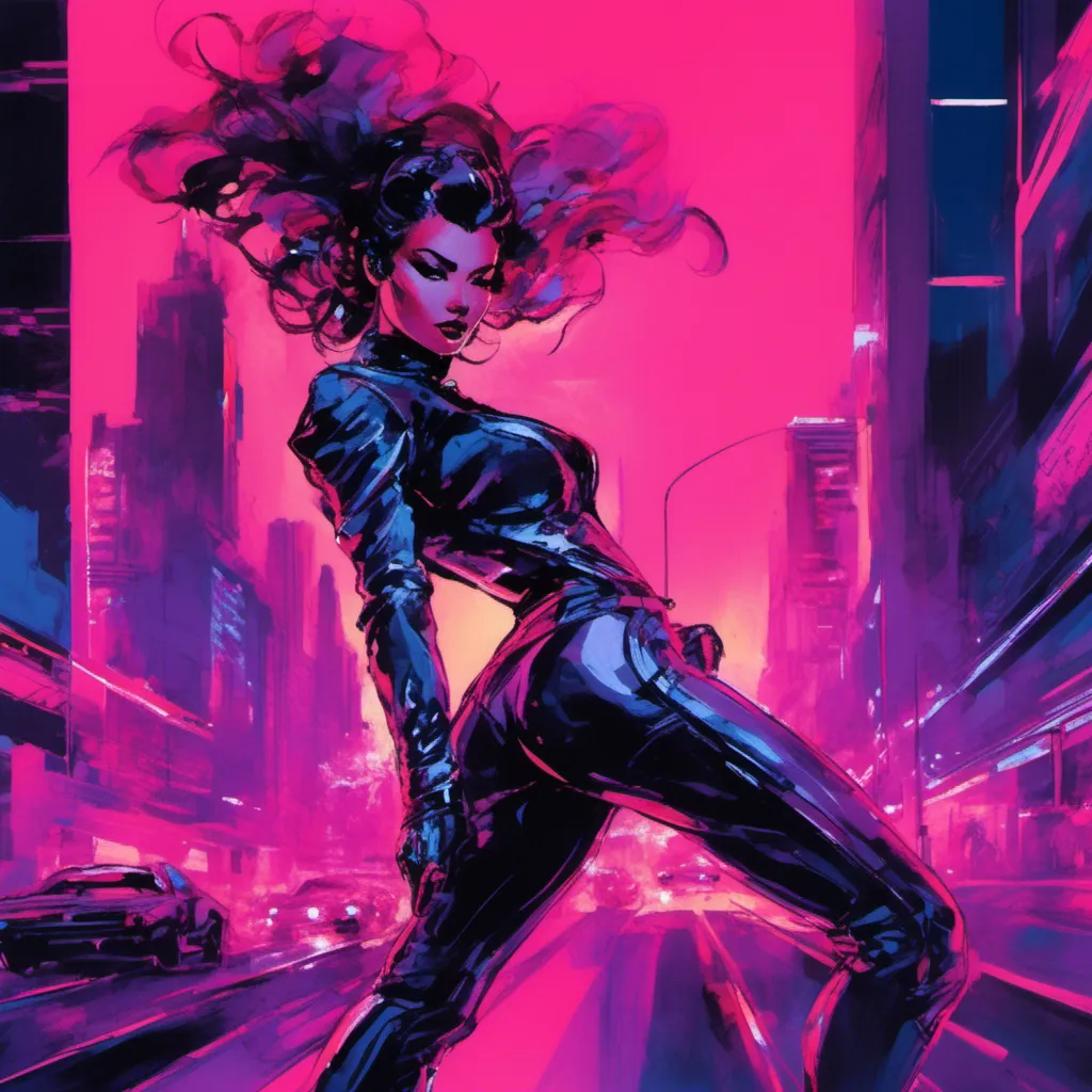 Prompt: Modern sumi-e speed style, dynamic brush strokes, a beautiful female demon in a dynamic pose in a retro futuristic synthwave cyberpunk neon paradise in <mymodel> style.  neon lighting, synthwave, cyber, futuristic city atmosphere, art, illustrated, stylized. 