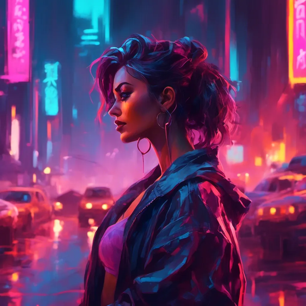 Prompt: a beautiful female demon in a dynamic pose in a retro futuristic synthwave cyberpunk neon paradise in <mymodel> style.  neon lighting, synthwave, cyber, retro, futuristic city atmosphere. 