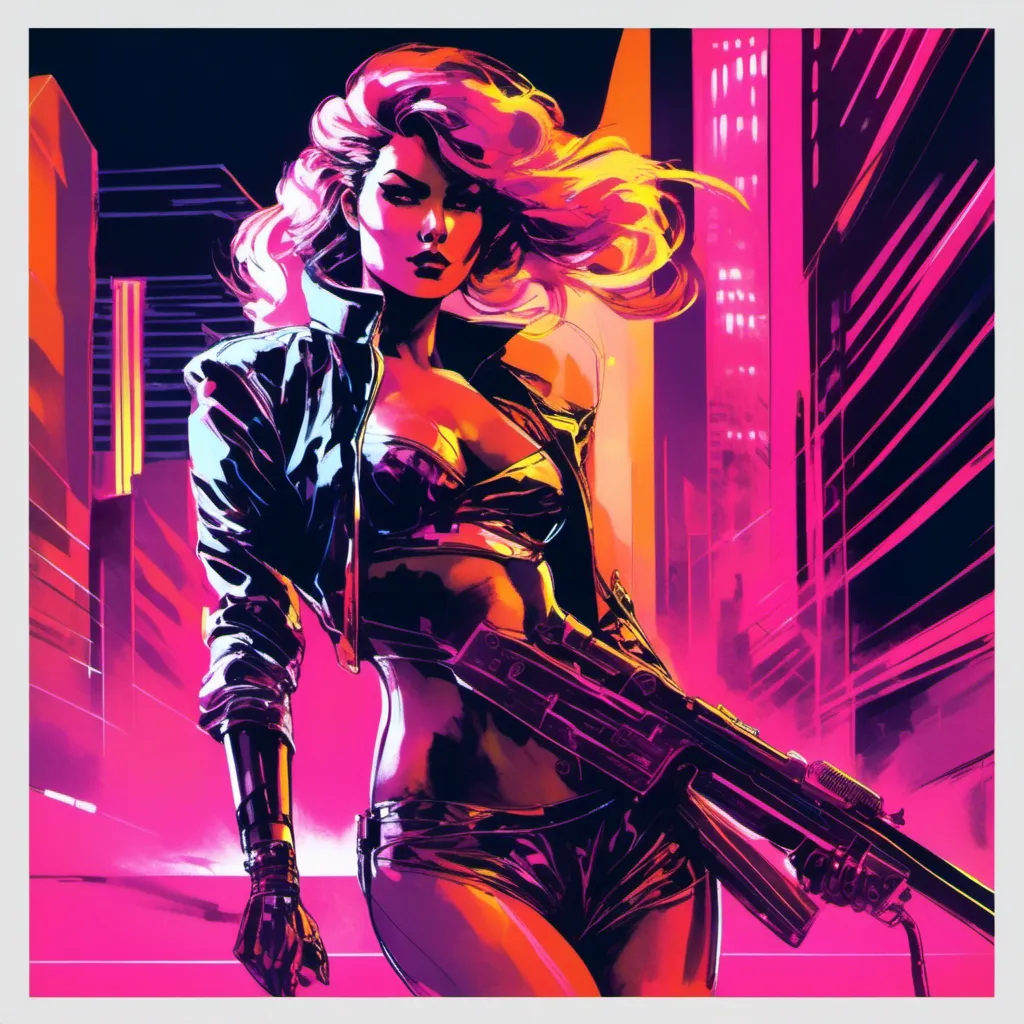 Prompt: Modern sumi-e speed style, dynamic brush strokes, a beautiful female demon in a dynamic pose in a retro futuristic synthwave cyberpunk neon paradise in <mymodel> style.  neon lighting, synthwave, cyber, futuristic city atmosphere, art, illustrated, stylized. 