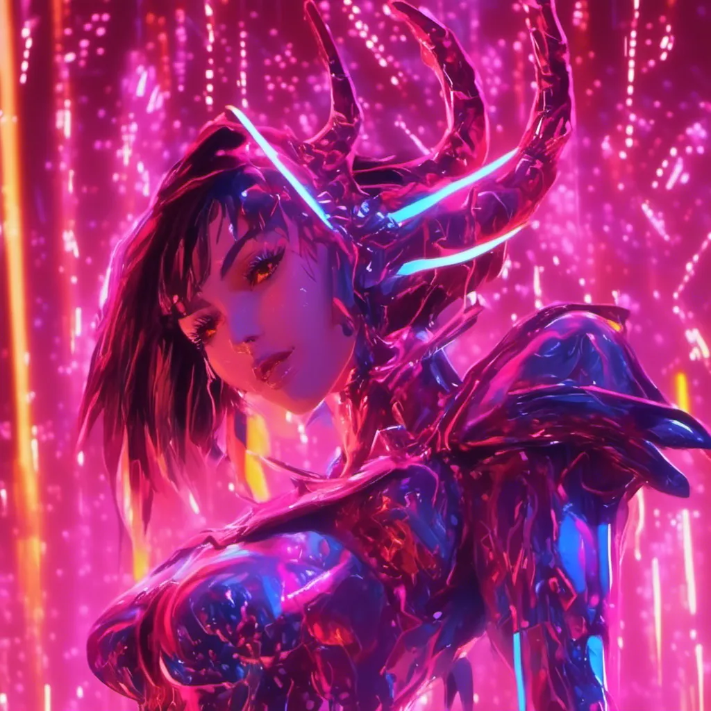 Prompt: a beautiful female demon in a dynamic pose in a retro futuristic synthwave cyberpunk neon paradise in <mymodel> style.  neon lighting, synthwave, cyber, futuristic city atmosphere, art, illustrated, stylized. 