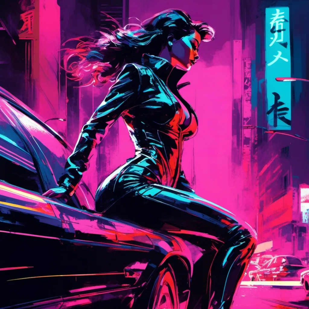 Prompt: Modern sumi-e speed style, dynamic brush strokes, a beautiful female demon in a dynamic pose in a retro futuristic synthwave cyberpunk neon paradise in <mymodel> style.  neon lighting, synthwave, cyber, futuristic city atmosphere, art, illustrated, stylized. 