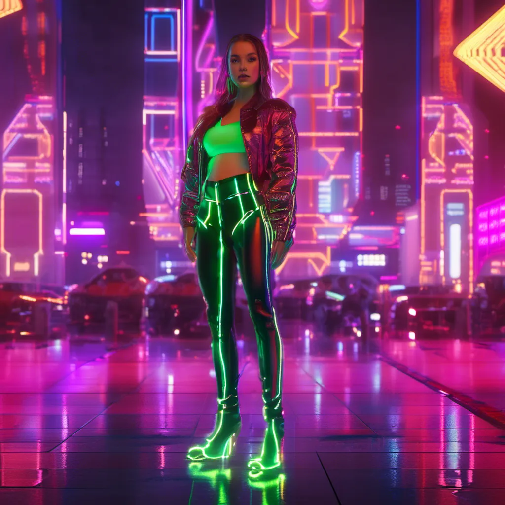 Prompt: a beautiful female demon in a dynamic pose in a retro futuristic synthwave cyberpunk neon paradise in <mymodel> style.  neon lighting, synthwave, cyber, futuristic city atmosphere. 