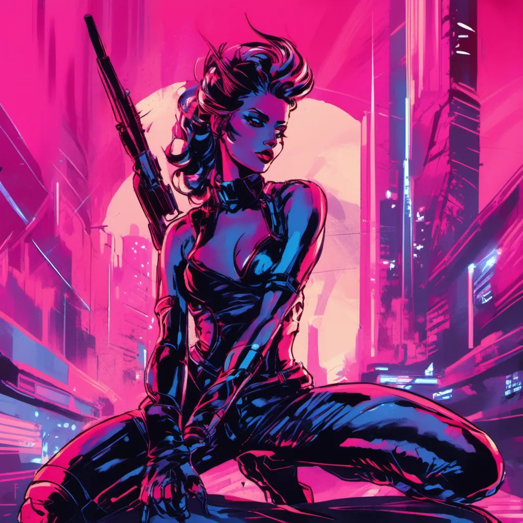 Prompt: Modern sumi-e speed style, dynamic brush strokes, a beautiful female demon in a dynamic pose in a retro futuristic synthwave cyberpunk neon paradise in <mymodel> style.  neon lighting, synthwave, cyber, futuristic city atmosphere, art, illustrated, stylized. 