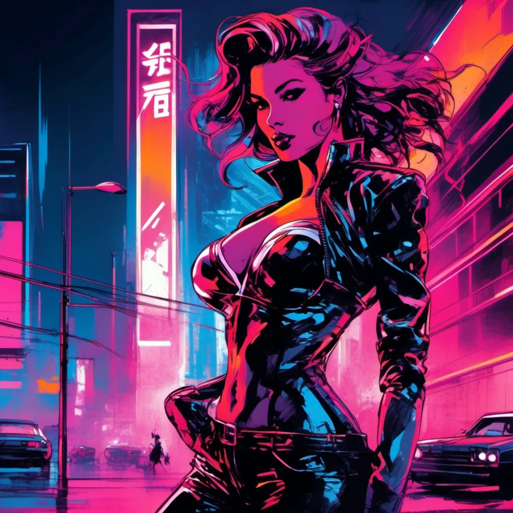 Prompt: Modern sumi-e speed style, dynamic brush strokes, a beautiful female demon in a dynamic pose in a retro futuristic synthwave cyberpunk neon paradise in <mymodel> style.  neon lighting, synthwave, cyber, futuristic city atmosphere, art, illustrated, stylized. 