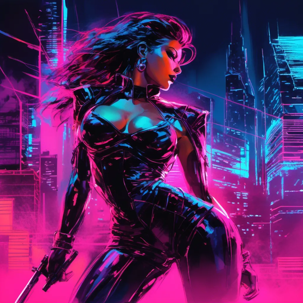 Prompt: Modern sumi-e speed style, dynamic brush strokes, a beautiful female demon in a dynamic pose in a retro futuristic synthwave cyberpunk neon paradise in <mymodel> style.  neon lighting, synthwave, cyber, futuristic city atmosphere, art, illustrated, stylized. 