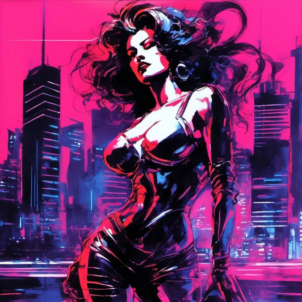 Prompt: Modern sumi-e speed style, dynamic brush strokes, a beautiful female demon in a dynamic pose in a retro futuristic synthwave cyberpunk neon paradise in <mymodel> style.  neon lighting, synthwave, cyber, futuristic city atmosphere, art, illustrated, stylized. 