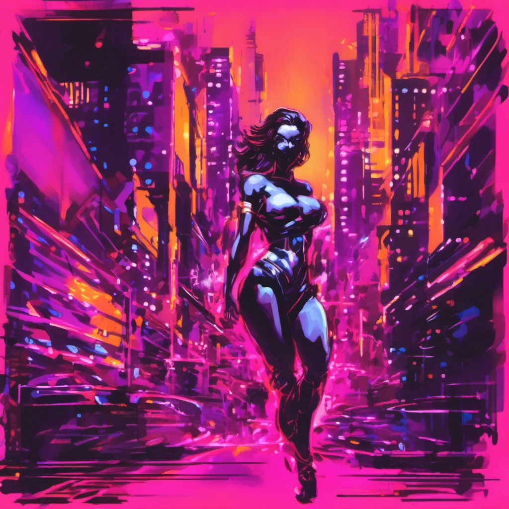 Prompt: Modern sumi-e speed style, dynamic brush strokes, a beautiful female demon in a dynamic pose in a retro futuristic synthwave cyberpunk neon paradise in <mymodel> style.  neon lighting, synthwave, cyber, futuristic city atmosphere, art, illustrated, stylized. 