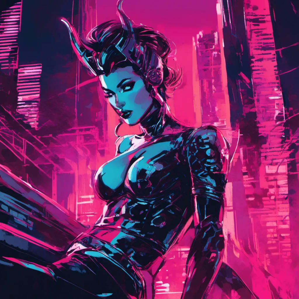 Prompt: Modern sumi-e speed style, dynamic brush strokes, a beautiful female demon in a dynamic pose in a retro futuristic synthwave cyberpunk neon paradise in <mymodel> style.  neon lighting, synthwave, cyber, futuristic city atmosphere, art, illustrated, stylized. 