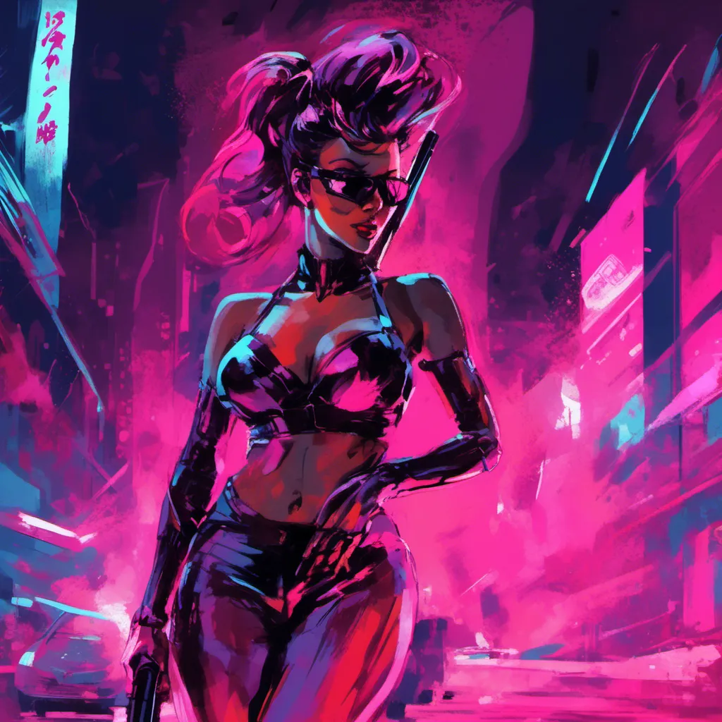 Prompt: Modern sumi-e speed style, dynamic brush strokes, a beautiful female demon in a dynamic pose in a retro futuristic synthwave cyberpunk neon paradise in <mymodel> style.  neon lighting, synthwave, cyber, futuristic city atmosphere, art, illustrated, stylized. 