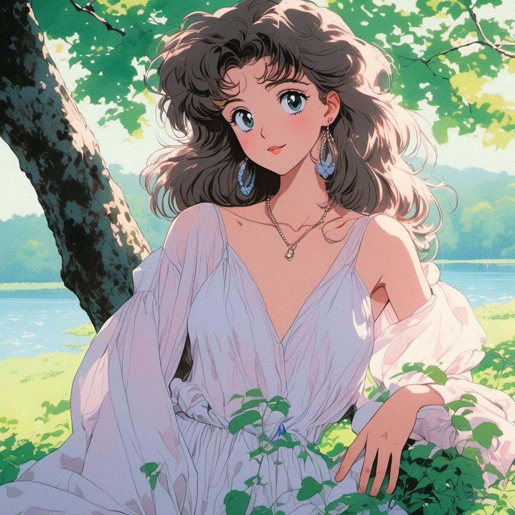 mymodel80s anime aesthetic young teenager girl posing in a beautiful scenery creative seethrou