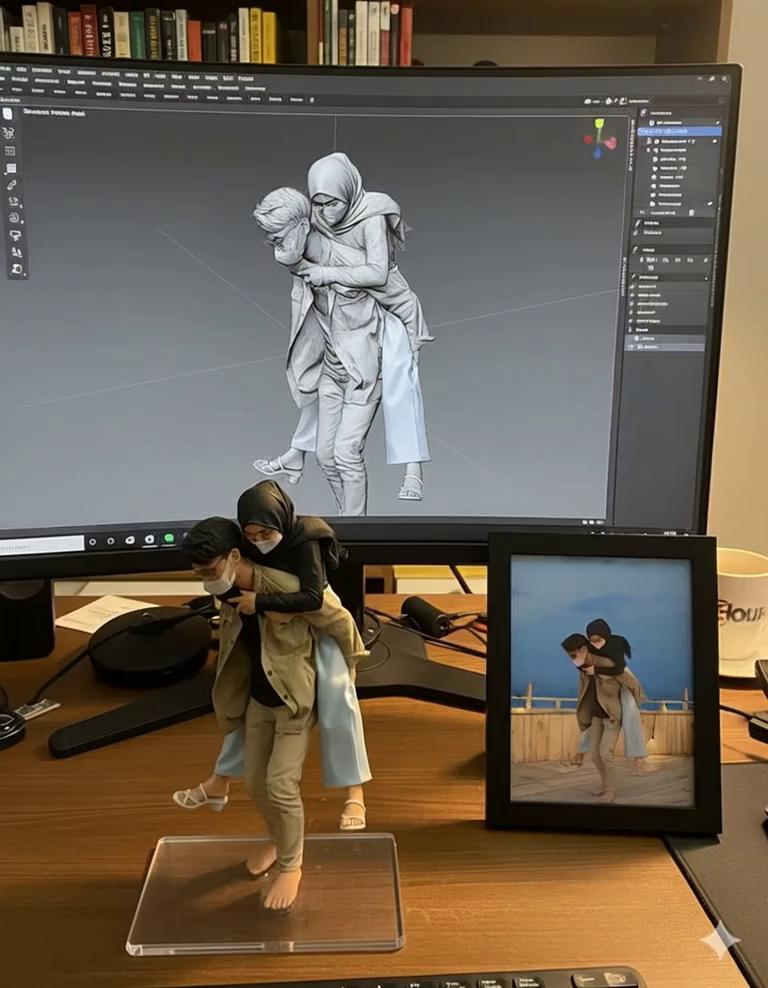 Prompt: There are two hands lifting the statue while turning it left and right after futting it back down 