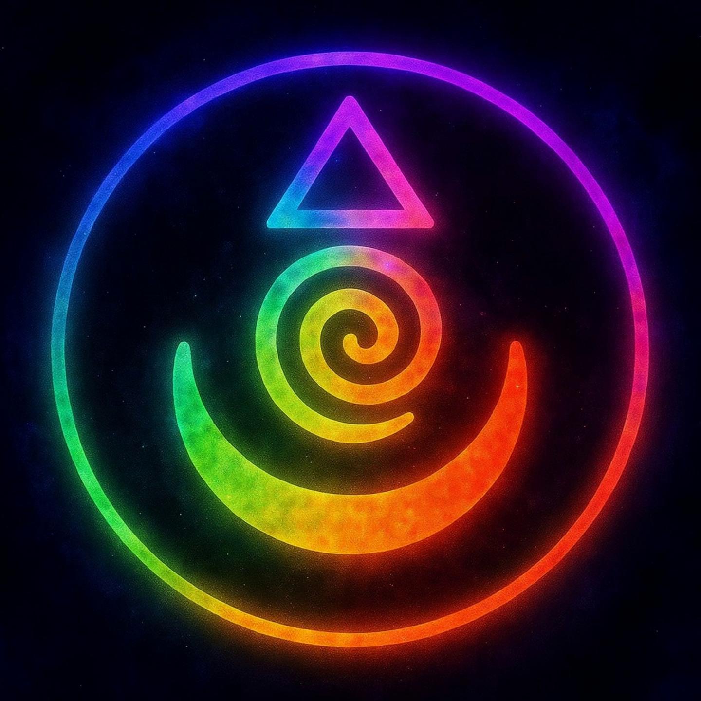 Prompt: Create an animated version of the Stillbility sigil set against a dark, cosmic background. The sigil includes:
- An equilateral triangle at the top (symbol of clarity and soul alignment)
- A spiral in the center (symbol of breath, flow, and dynamic stillness)
- A crescent at the bottom (symbol of receptivity and grounded holding)
- A pronounced outer circle that encloses all elements (symbol of wholeness and containment)
Use full-spectrum color across the sigil, transitioning smoothly through purple, blue, green, yellow, orange, and red.
Animation Instructions:
- The outer circle should pulse gently, like a breath expanding and contracting
- The spiral should rotate slowly clockwise, evoking flow and rhythm
- The triangle may shimmer upward subtly, suggesting ascension
- The crescent may glow softly from below, like a cradle of light
The animation should feel sacred, smooth, and minimal—like a living transmission. Avoid harsh transitions or fast movements. The tone is meditative, reverent, and emotionally grounding.