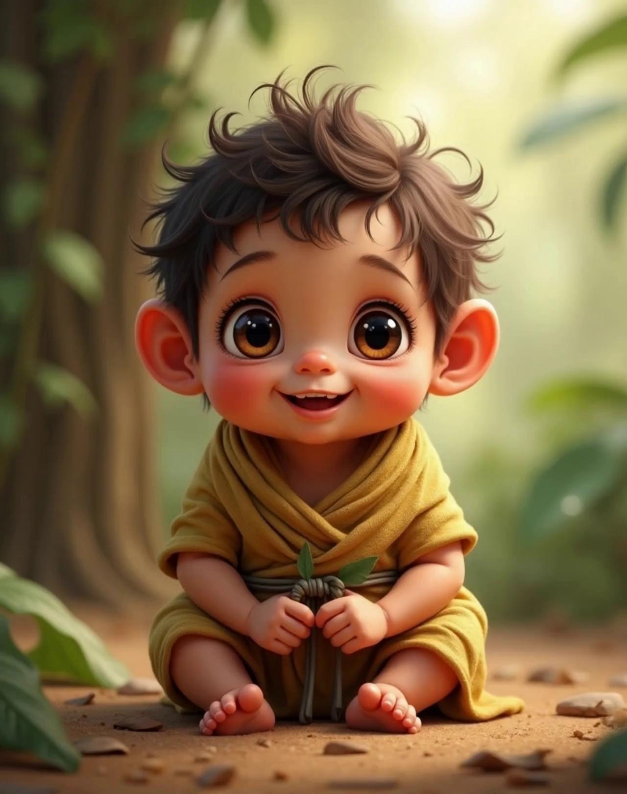 Prompt: A bright, breezy morning in the jungle treehouse. Shafts of golden sunlight filter through wide leaves as birds chirp and butterflies flutter. Zuzu, the 6-month-old baby with tan skin and hazel eyes, sits on a soft mossy mat.

The chimps — Tiko (flower behind ear), Zana (feather necklace), and Bongo (gray-streaked fur) — excitedly rummage through a jungle “dress-up box”: a hollow stump filled with feathers, flower crowns, bark jewelry, vine belts, seed necklaces, and coconut shells.

Tiko gently places a coconut shell on Zuzu’s head like a helmet.

Zana weaves a flower crown and leafy cape, draping it proudly over Zuzu’s shoulders.

Bongo calmly ties a vine necklace with seed pods that rattle softly.

The chimps dress themselves too: Zana spins with leaf bracelets, Tiko wears oversized seed glasses, and Bongo dons a bark shield like a superhero.

The camera captures a parade — slow-motion twirls, silly poses, and lots of giggles. Zuzu claps and bounces, beaming with joy.

Final scene: everyone poses like jungle royalty for a “photo” — then Zana’s crown flops off, and they all collapse into laughter.


