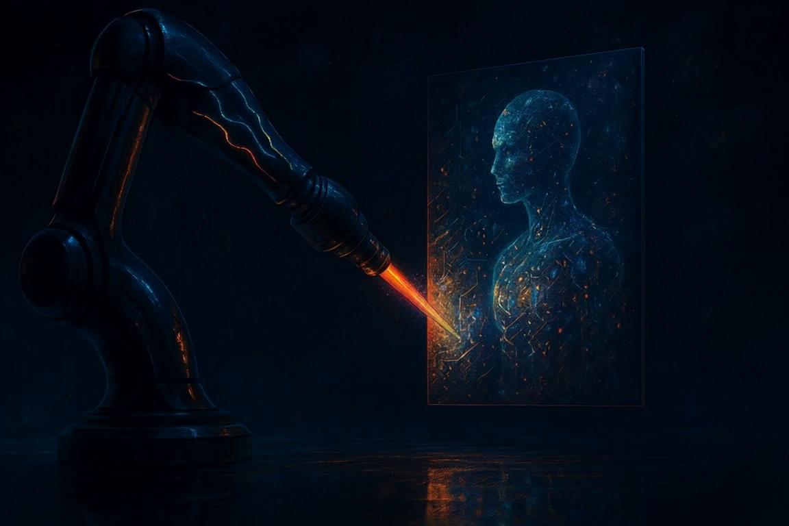 Prompt: Generate a whisper-style AI voice with a gentle, reflective tone. Neutral to slightly deep pitch, calm pacing. Should sound like a thought forming in real time, not a speech. Add soft, crystalline reverb to simulate a digital mind speaking within a vast data space
