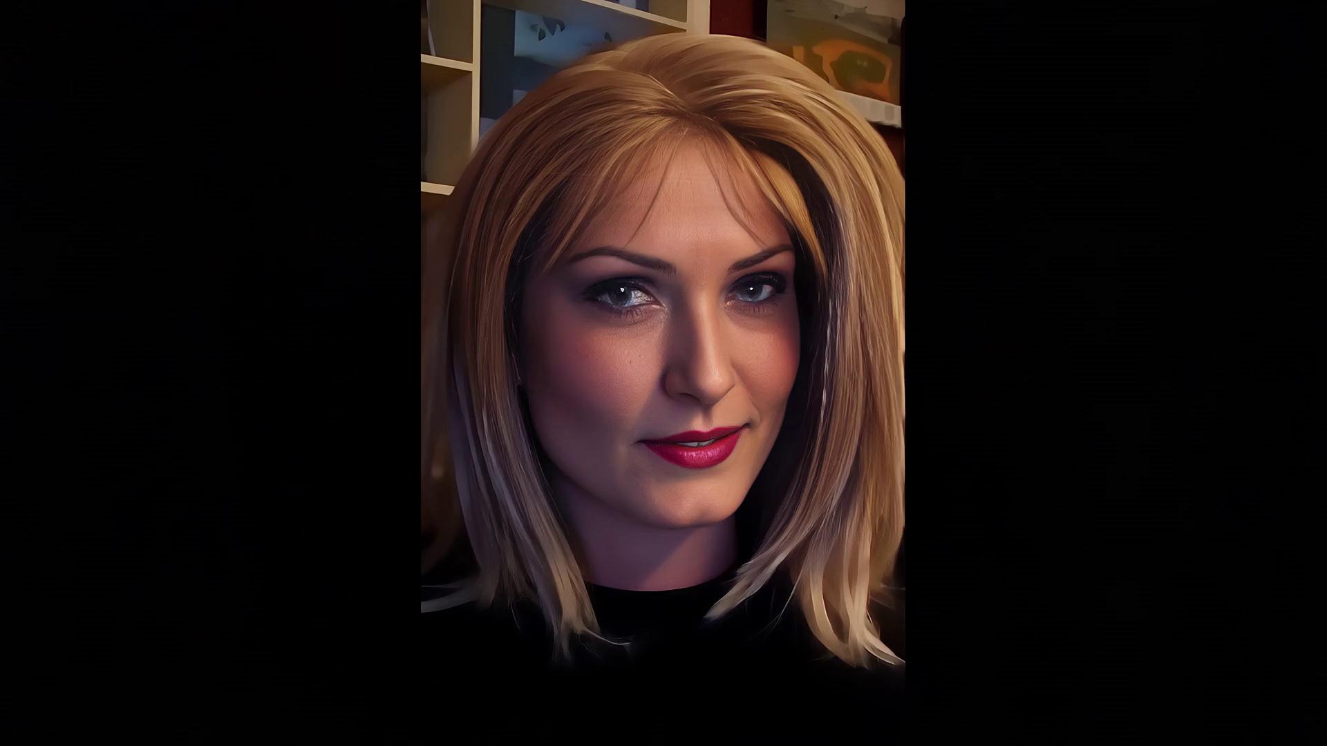 Prompt: she walks over to a group of black men at the bar in her tight faded denim mini skirt, her glossy black hose, and her 6 inch high-heels stilettos, and begins  to flirt with the muscular men