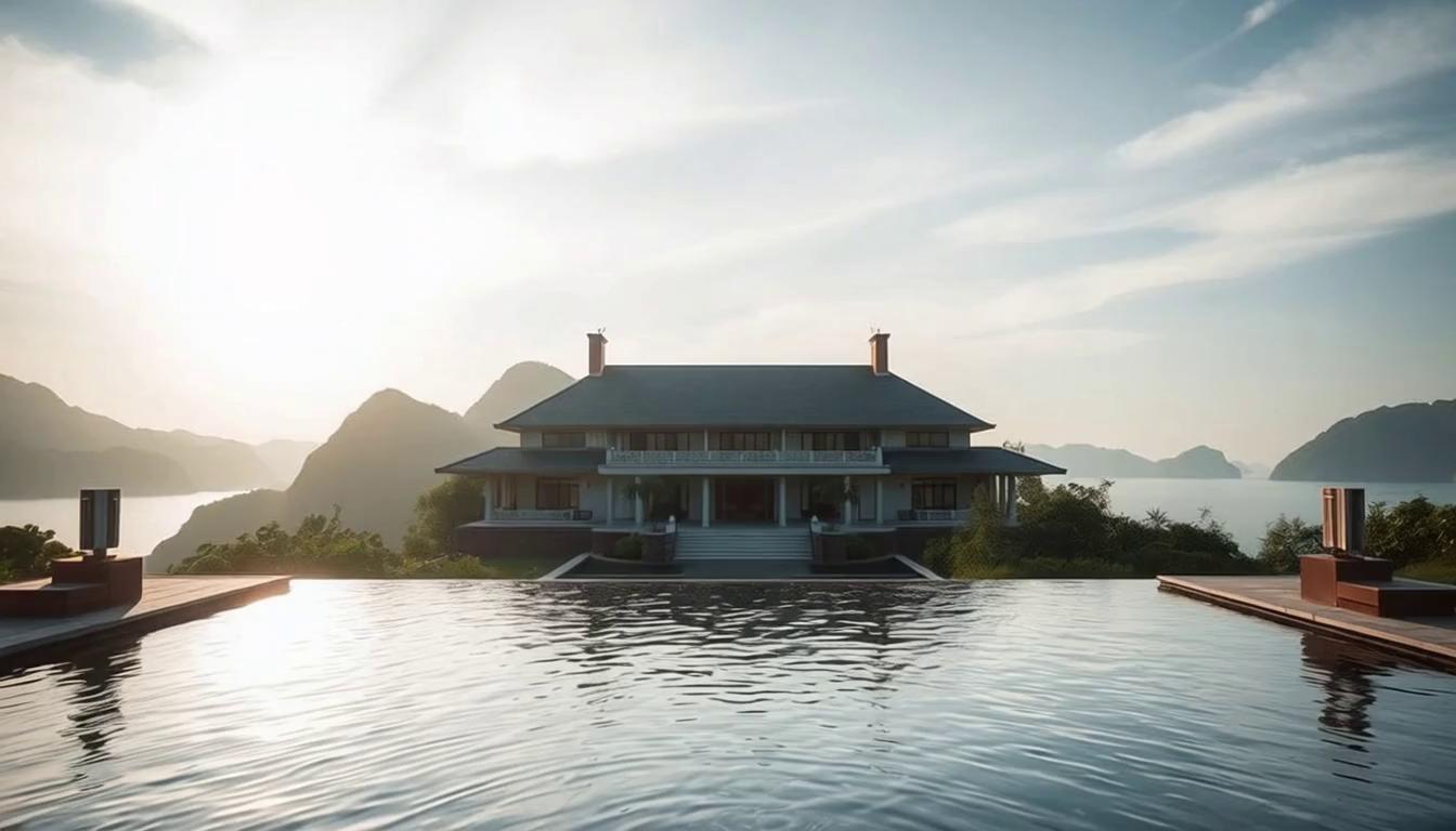 Prompt: 

Atmosphere & Imagery: A mansion with high walls overlooking the water moving in Phucket, Thailand.

Structure: Minimalistic and consistent. Repeating gentle melodies with slight variations to avoid distraction. No dramatic build-ups or drops.

Overall Goal: Create a calming, stress-free dinner soundtrack that promotes relaxation, connection, and peaceful conversation.
