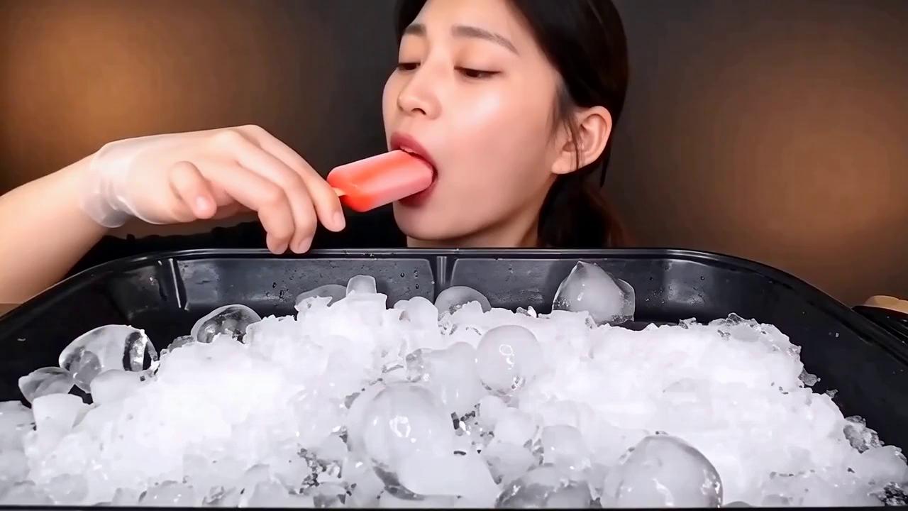 Prompt: asmr video of asian girl eating ice