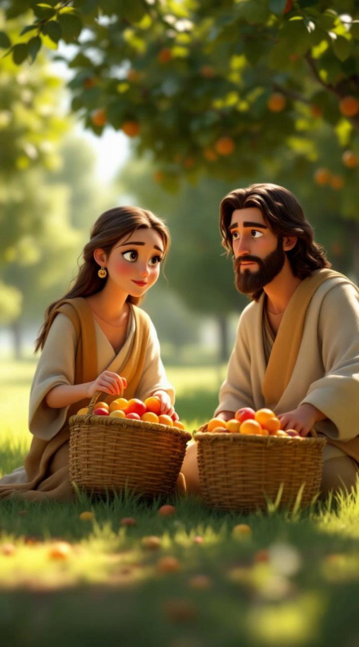 Prompt: A 3D animated scene of Jesus speaking with gentle movements of his lips, while a 35-year-old woman with medium-length brown hair watches him quietly. They are sitting on a stone bench under a leafy tree in a peaceful countryside during the day. The woman looks attentive and calm. The camera slowly focuses on both of them, capturing their expressions. The environment around them flows naturally—birds flying in the background, leaves rustling, soft sunlight filtering through the branches. The animation is warm, serene, and cinematic.
