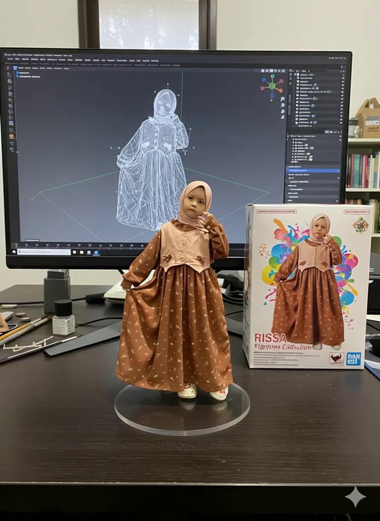 Prompt: Nure two hand gently pick up the figure on the frame and rotate it slightly for inpection.the model in the packaging box remain stationary,while all other background elements stay unchanged.