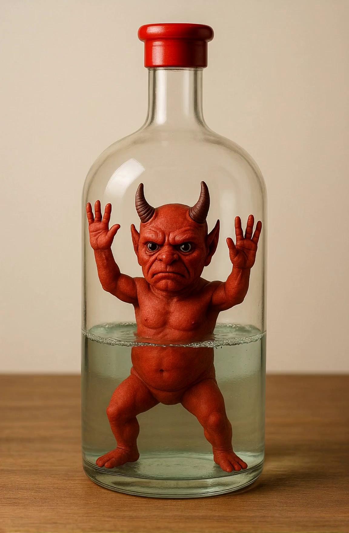 Prompt: The demon writhed in a hot water bottle of more than 150 degrees Celsius until the demon slowly melted into the water in the bottle.