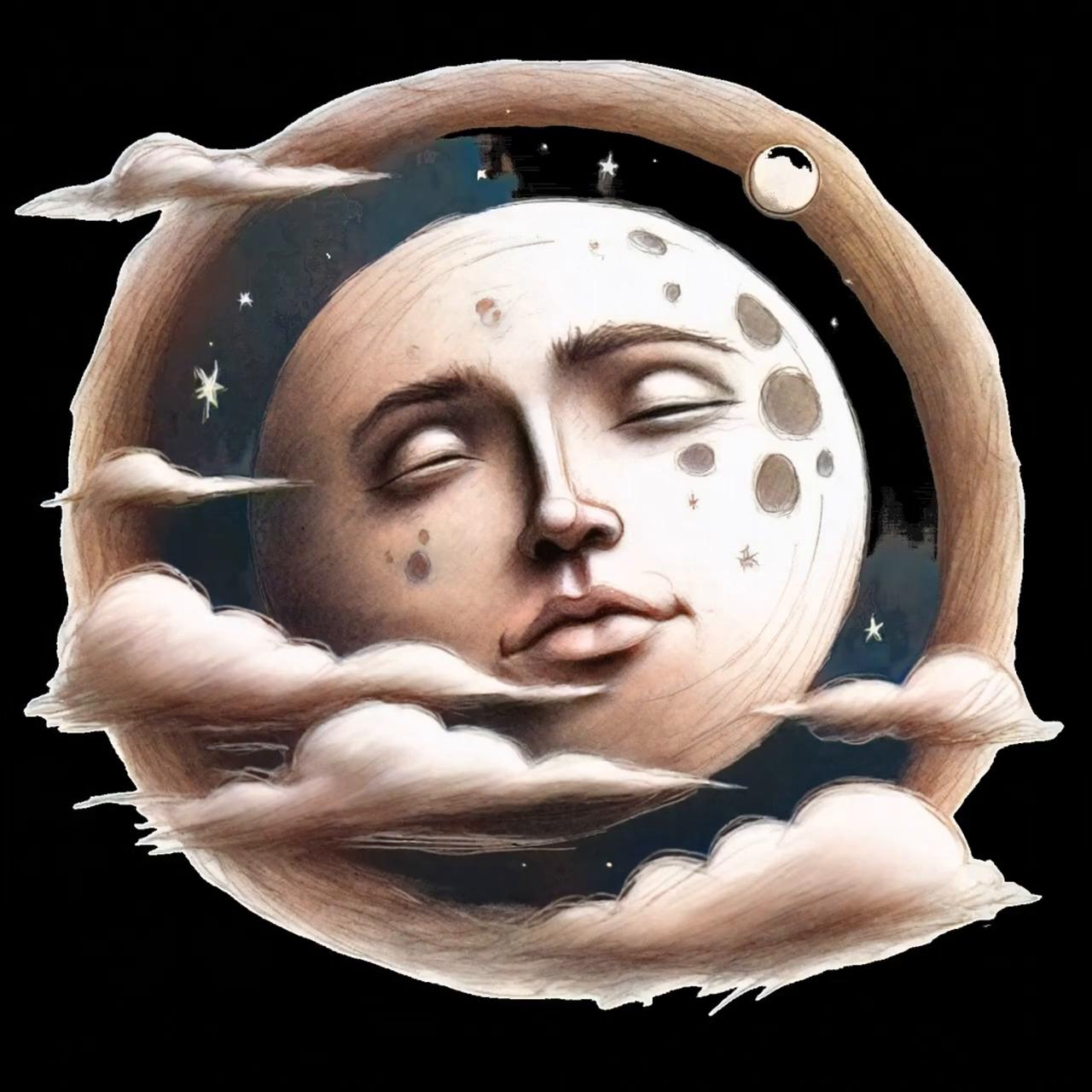 Prompt: Create a reel using 2 images, one of a sleeping moon and the other of a howling fleeing wolf ,with smooth blending between the two. Image1,The full moon with a subtle human face, expressing deep concern or sadness. Image2,A lone wolf, first howling at the sky, then mid-motion, fleeing into the distance. Use smooth blending techniques like morphing, fade dissolves, or camera pan and zoom effects.