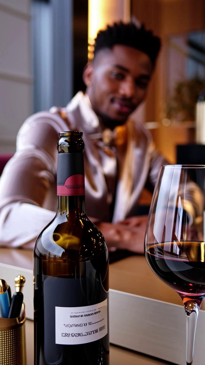 Prompt: A stylish, editorial-style scene featuring a confident, full-bodied 20-something woman (or man) with rich melanin skin, dressed in chic, modern attire—think silk, velvet, or tailored fashion—seated at a sleek desk with a glass of red wine. They’re posed with charisma and elegance, side-eyeing the camera with a knowing smirk. On the desk: an expensive bottle of red wine, minimalist label, glowing under warm ambient lighting. In bold, artsy typography overlay: 'Not every full-bodied is red.' The vibe is upscale yet playful, like a Vogue-meets-TikTok moment. Include details like gold accessories, vintage books, or a MacBook to add aspirational lifestyle cues. Make the color palette deep and rich—burgundy, mahogany, amber glows—perfect for Instagram and Reels."

