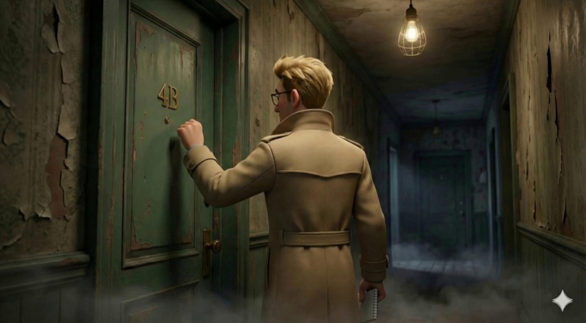 Prompt: have this character knock on the door and as he is knocking - the door opens 