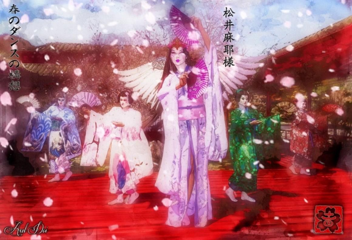 Prompt: 🌸 Rising Energy — Spirit of Spring

The tempo builds.

Petals begin swirling in a spiraling vortex around the dancers, glowing faintly pink in the lantern light.

The lead dancer leaps and spins, her long sleeves trailing behind like wings.

With every fan snap:

Petals burst outward like fireworks.

The stage seems alive — the dancers’ steps send ripples across the glowing red floor as if spring itself is awakening beneath them.

🌺 Climactic Moment — The Bloom

The music crescendos.

All dancers strike a synchronized pose.

The lead dancer lifts both fans high.

A massive blossom storm erupts upward, filling the sky with drifting sakura.

The camera pulls upward as petals fall in slow motion over the stage.

For a moment, time stands still.

🌸 Final Shot — Endless Spring

The dancers slowly lower their fans.

Petals continue drifting gently.

Lantern light flickers softly.

The lead dancer gazes toward the viewer with a calm, mysterious smile as the scene fades into a soft cascade of blossoms.

Loop seamlessly as the petals fill the screen.

🎨 Visual Direction

Rich sakura pinks, deep reds, and gold lantern lighting

Flowing kimono cloth physics

Particle-heavy cherry blossom effects

Cinematic stage lighting and drifting mist

Slow-motion fan movements and petal bursts

🎵 Music Direction

Shamisen melody

Gentle taiko drum rhythm building to crescendo

Bamboo flute accents

Light choral ambience

(No vocal dialog)