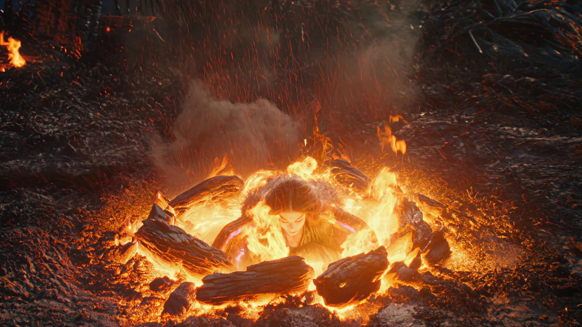 Prompt: A seamless 5-second cinematic loop in 16:9. A lone woman rises from glowing ashes in a dark, burned wasteland beneath a crimson sky. Golden and violet flames swirl around her as fiery wings unfold, lighting the smoke and embers. The camera makes a smooth 360° orbit, revealing her transformation from shadow to blazing strength.

As the camera returns to the starting angle, the flames fade softly back into the ashes — creating a perfect loop of rebirth.

Ultra-realistic detail, 4K cinematic lighting, slow-motion fire particles, gothic fantasy atmosphere, high contrast with gold, purple, and black tones, dramatic depth of field, gentle lens flare