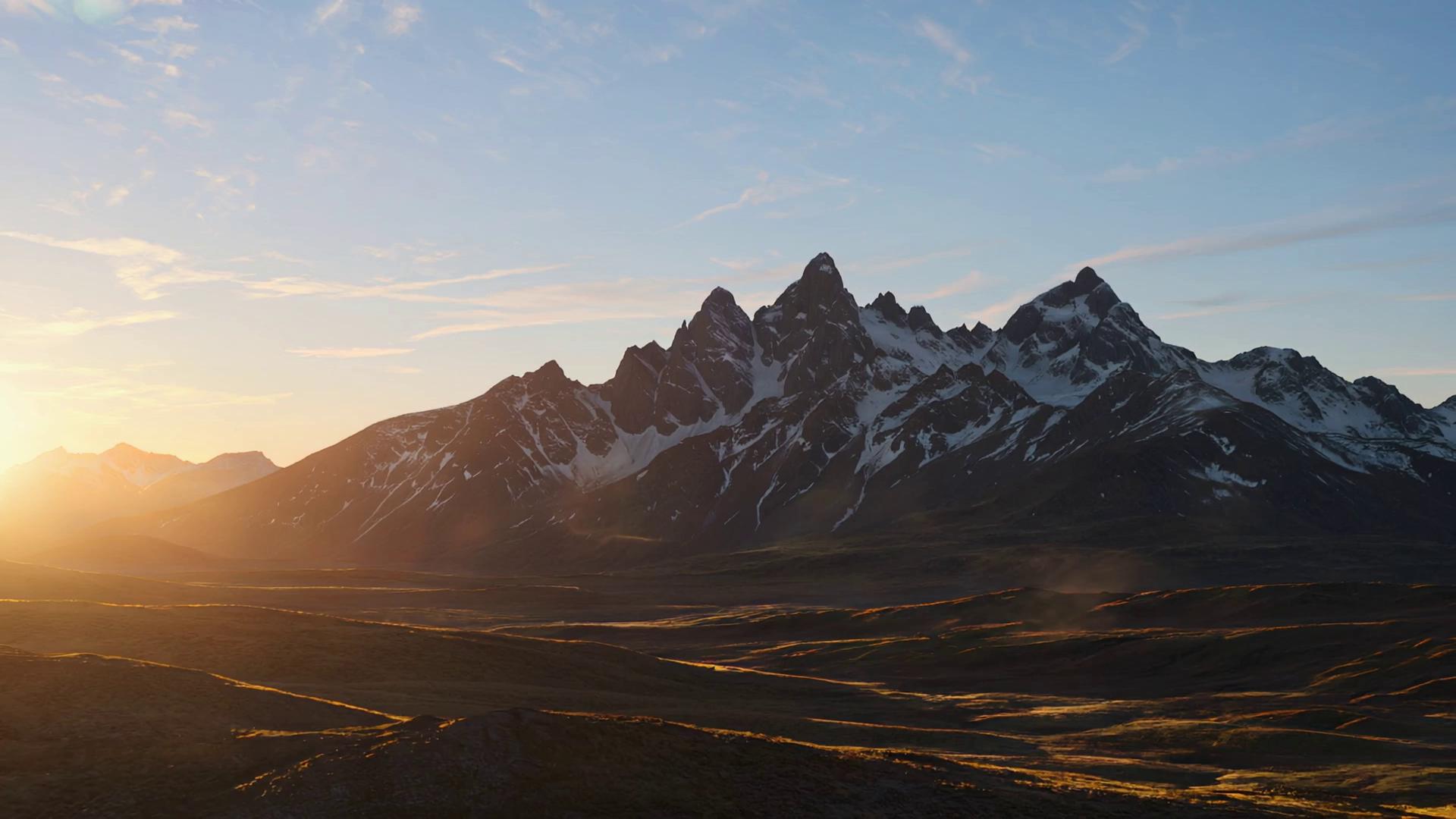 Prompt: Majestic mountain landscape at sunrise