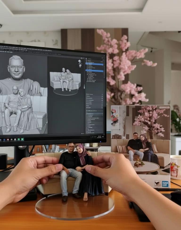 Prompt: There are two hands lifting the statue while turning it left and right after putting it back down.