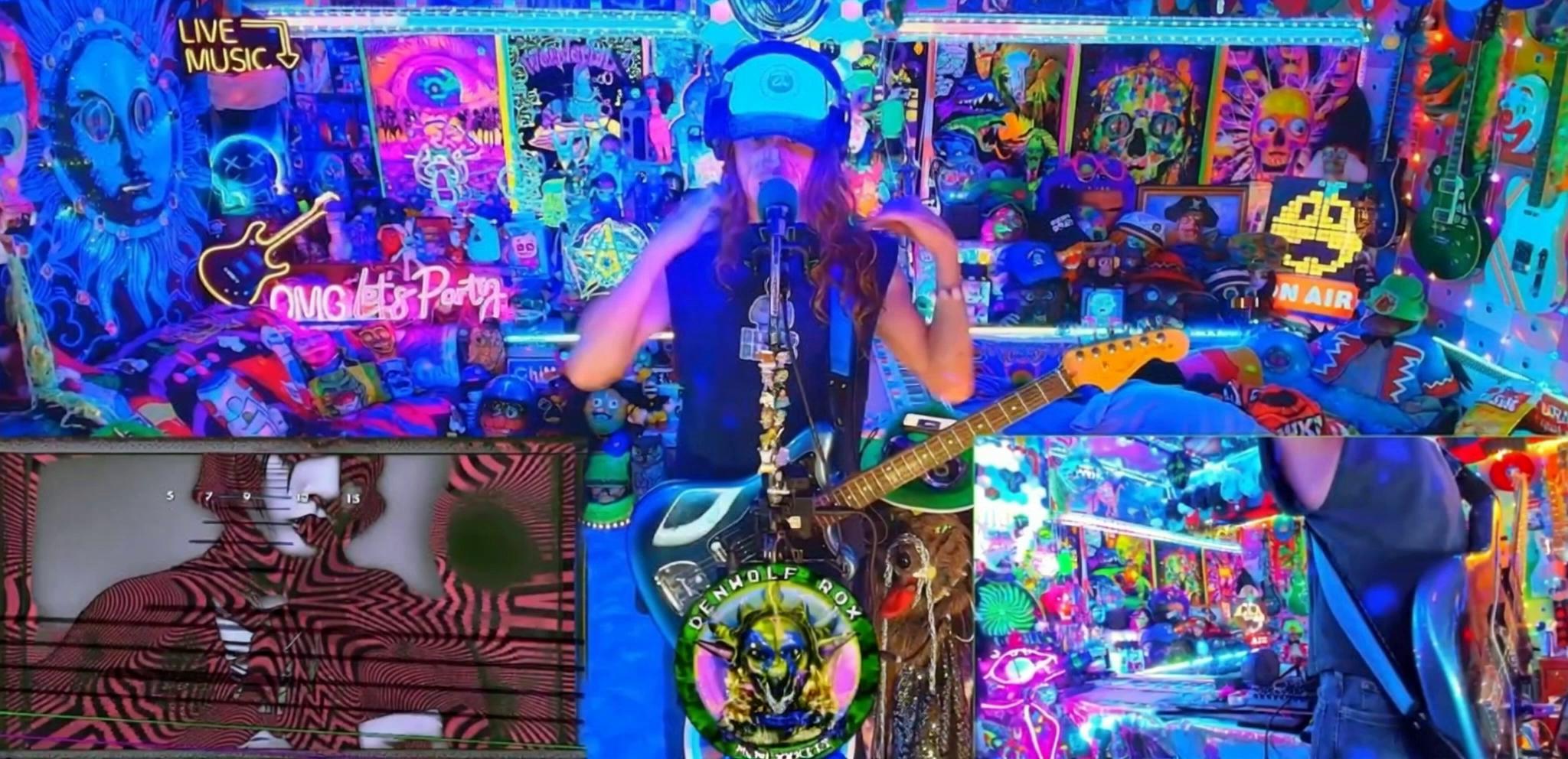 Prompt: The man manically smashes the guitar he is holding onto the floor, and then lights the room on fire and it spreads quickly 