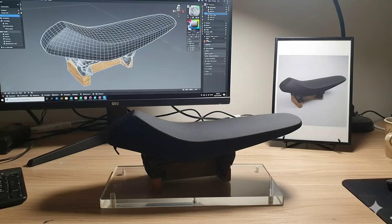 Prompt: Two hands gently pick up the figure in the frane and rotate it slightly for inspection . The model on the computer screen and the model printed on the packaging box remain stationary , while all the background elements stay unchanged .