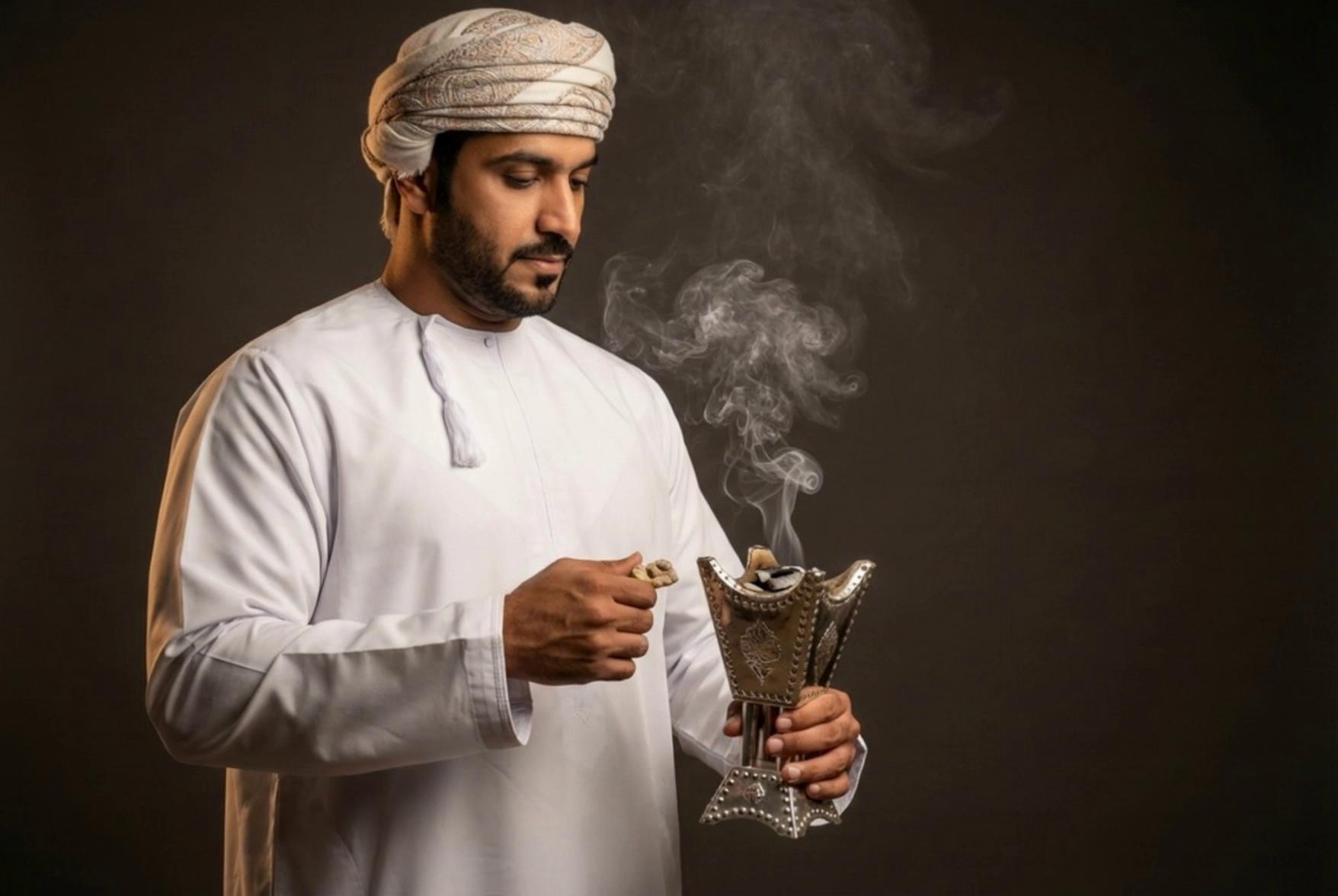 Prompt: thick, rich smoke rises continuously from the charcoal, slowly evaporating and swirling in the air in an elegant, atmospheric way.The smoke is the main visual focus, creating a dramatic and luxurious feel.Professional studio lighting, dark neutral background, soft highlights on the smoke and hands.Ultra-realistic, high-end advertising style, smooth motion, cinematic depth, cultural authenticity.