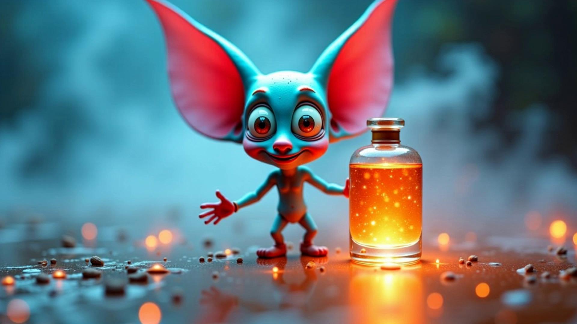 Prompt: The sun shines brightly over a bustling city street, but the moment Parfumino Lainino steps onto the sidewalk, the atmosphere changes. People walking by immediately wrinkle their noses and glance in disgust. His bottle shape sways slightly as he walks, shimmering with unnatural colors—pink, blue, and neon yellow—while his gigantic, expressive eyes dart from side to side, completely unaware of the discomfort he’s causing.

A man in a business suit recoils, clutching his nose. “What is that smell?” he mutters under his breath, backing away quickly. The woman next to him does the same, looking around desperately for fresh air.

Children giggle nervously, covering their faces with their hands, yet somehow, they can’t seem to look away, drawn to Parfumino’s bizarre form. His oversized ears twitch, moving in erratic directions as if trying to pick up invisible sounds, while his face—wide-eyed and smiling—remains completely unfazed by the chaos around him.

A couple walks by, holding hands, but as they near Parfumino, the woman pushes her partner away in disgust. “Ugh! What’s that horrible smell?!” she exclaims, nearly tripping over her own feet as she hurries to escape the scent.

People’s expressions turn to horror as Parfumino takes another step forward. His scent, a strange mix of decay, rot, and something metallic, lingers heavily in the air, causing others to cough and grimace.

Parfumino doesn’t seem to notice. He smiles to himself, completely oblivious to the chaos his presence causes. His form continues to shimmer and sway, casting an odd, surreal glow on the sidewalk as he slowly marches on, a walking spectacle in a world that can’t quite understand him.
